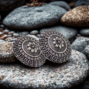 Heeraya Vintage Oxidized Floral Stud Earrings🌸