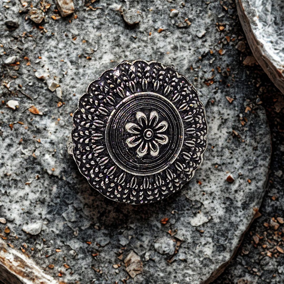 Heeraya Vintage Oxidized Floral Stud Earrings🌸 - Image 2